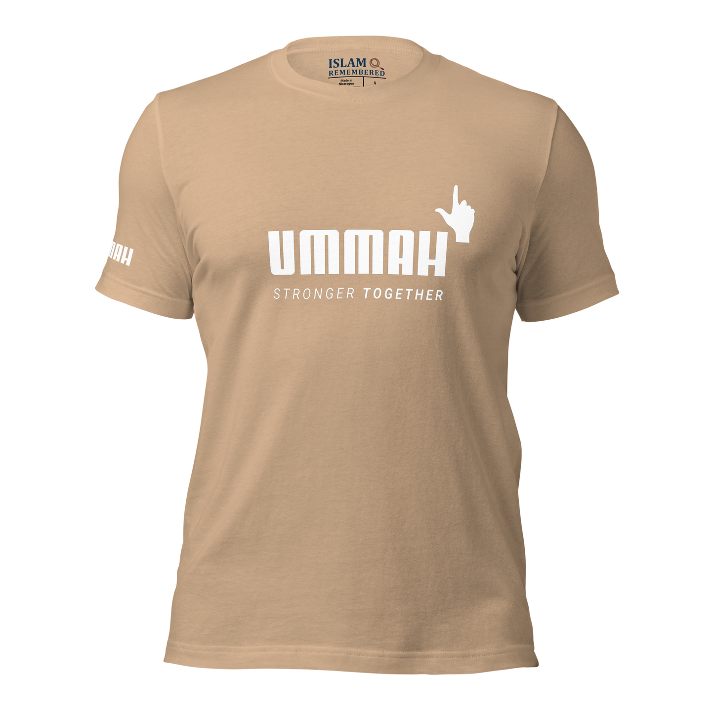 ADULT T-Shirt - UMMAH STRONGER TOGETHER Emblem (w/ Arm Logo)  - White