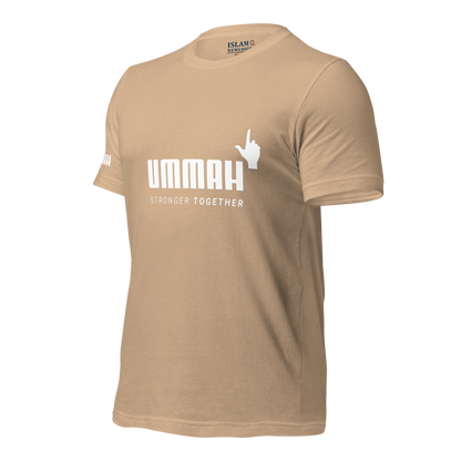 ADULT T-Shirt - UMMAH STRONGER TOGETHER Emblem (w/ Arm Logo)  - White