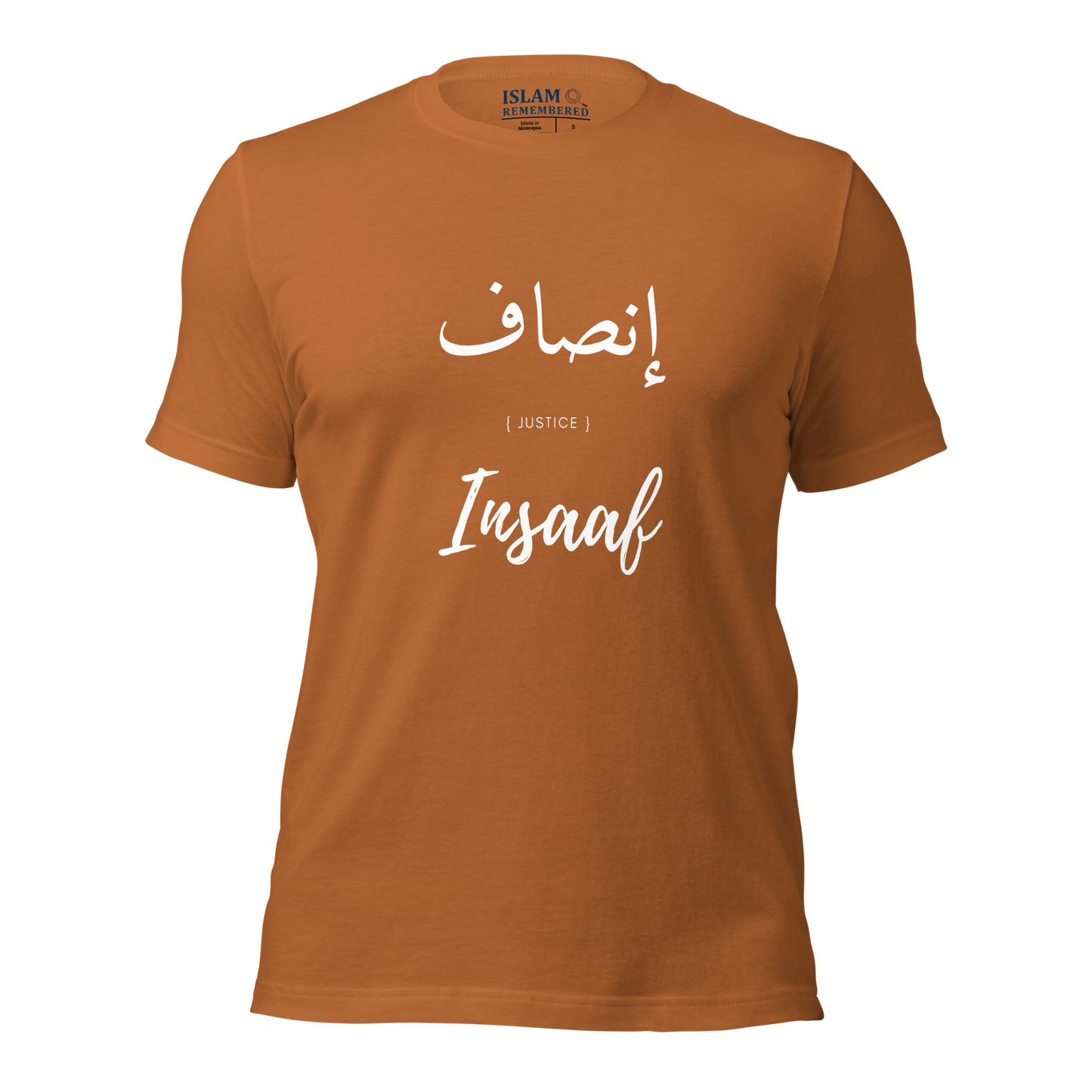 ADULT  T-Shirt - INSAAF (JUSTICE) Arabic/English - White