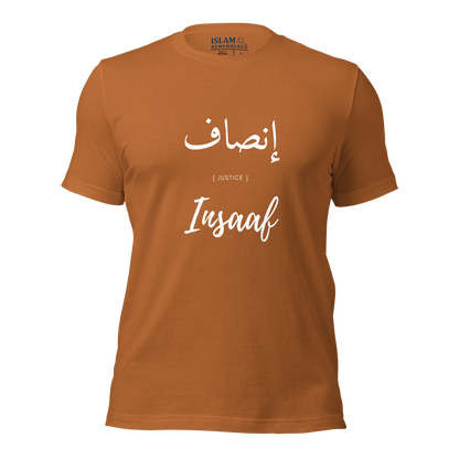 ADULT  T-Shirt - INSAAF (JUSTICE) Arabic/English - White