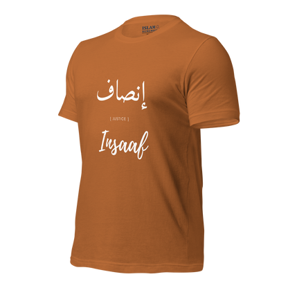 ADULT  T-Shirt - INSAAF (JUSTICE) Arabic/English - White