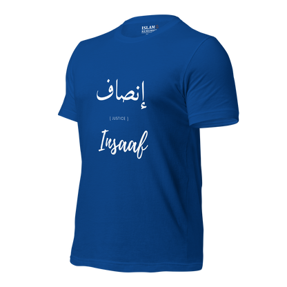 ADULT  T-Shirt - INSAAF (JUSTICE) Arabic/English - White