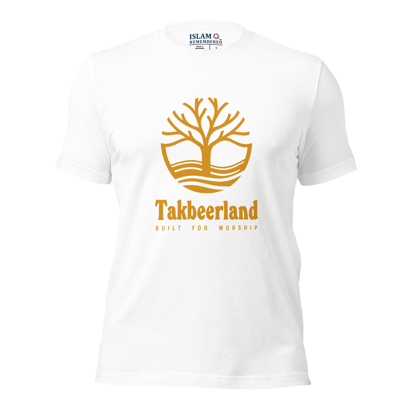 ADULT T-Shirt - TAKBEERLAND FULL LOGO (Centered/Large) - Gold