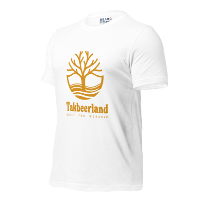 ADULT T-Shirt - TAKBEERLAND FULL LOGO (Centered/Large) - Gold