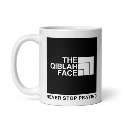 MUG Glossy White - THE QIBLAH FACE (Never Stop Praying - Back Logo)