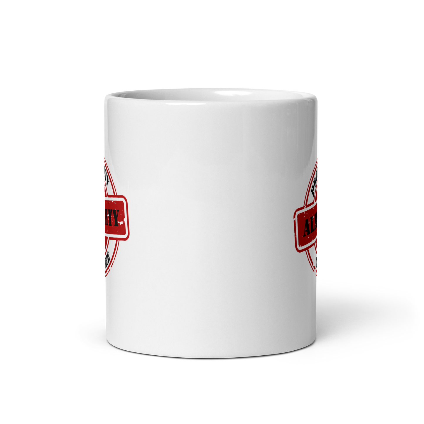 MUG Glossy White - PROPERTY OF THE ALMIGHTY - Black/Red