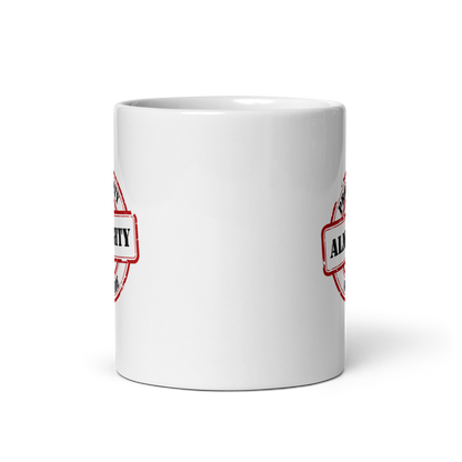 MUG Glossy White - PROPERTY OF THE ALMIGHTY - Black/White