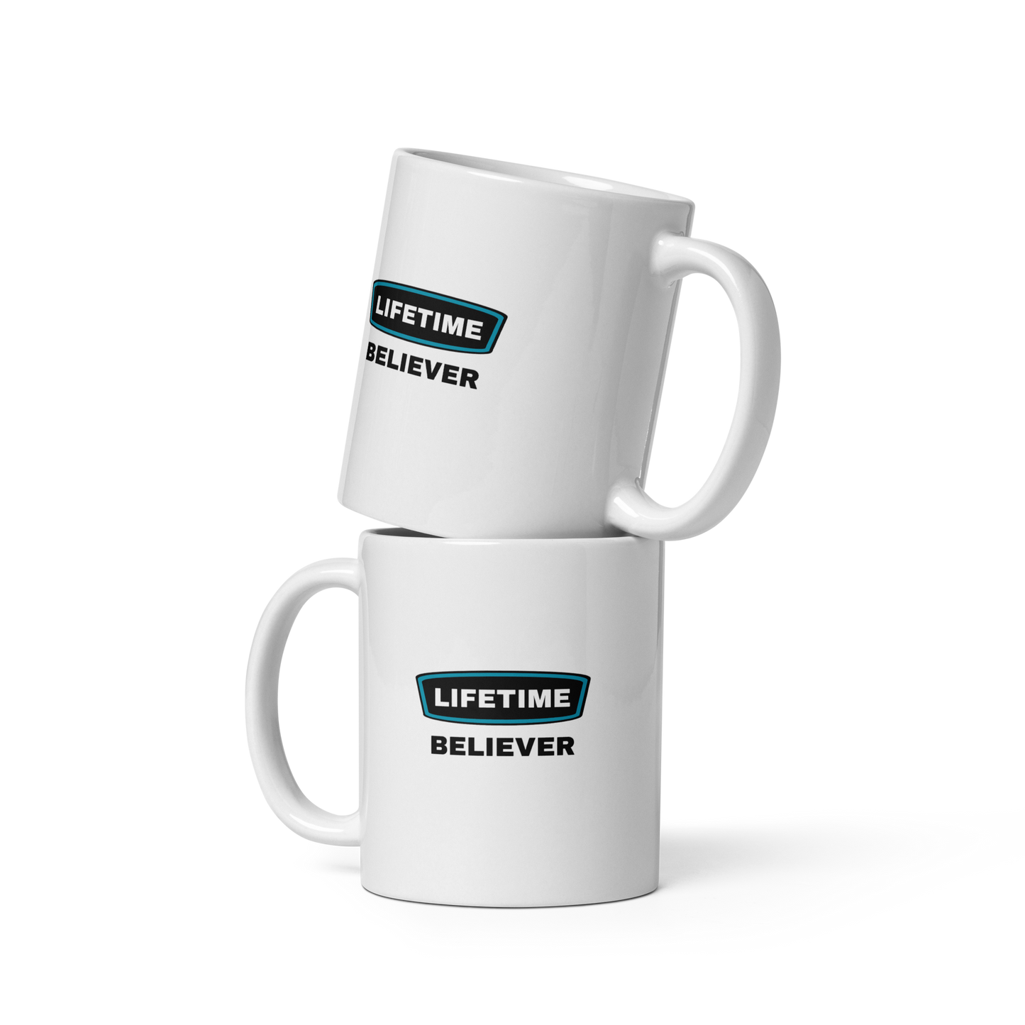 MUG Glossy White - LIFETIME BELIEVER - Black/Teal