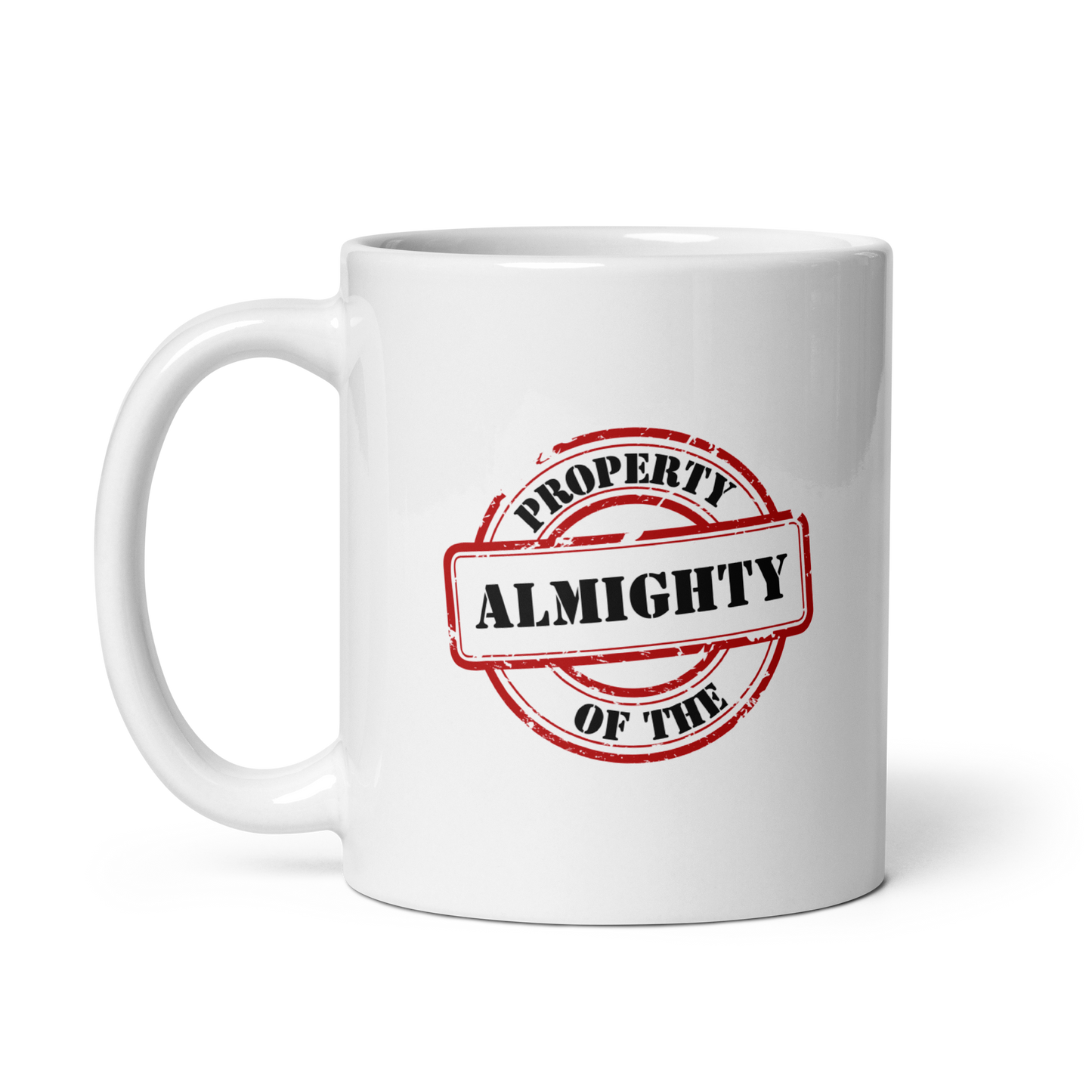 MUG Glossy White - PROPERTY OF THE ALMIGHTY - Black/White