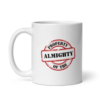 MUG Glossy White - PROPERTY OF THE ALMIGHTY - Black/White