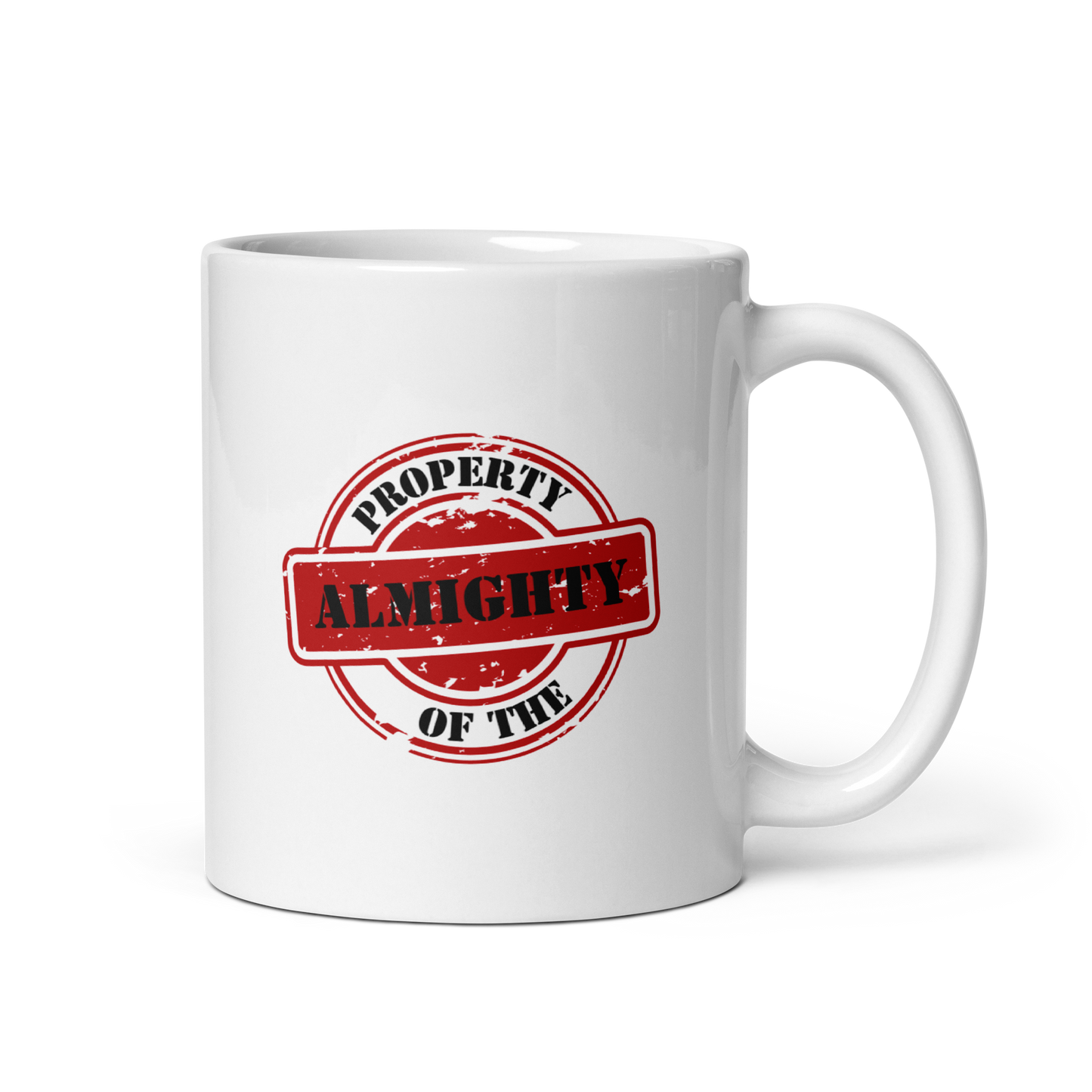 MUG Glossy White - PROPERTY OF THE ALMIGHTY - Black/Red