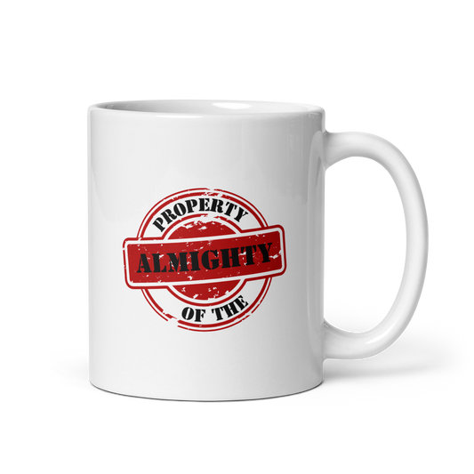 MUG Glossy White - PROPERTY OF THE ALMIGHTY - Black/Red