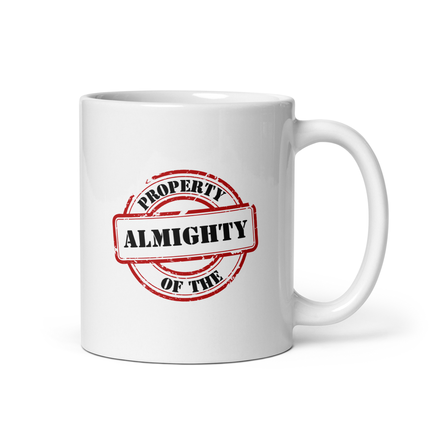 MUG Glossy White - PROPERTY OF THE ALMIGHTY - Black/White