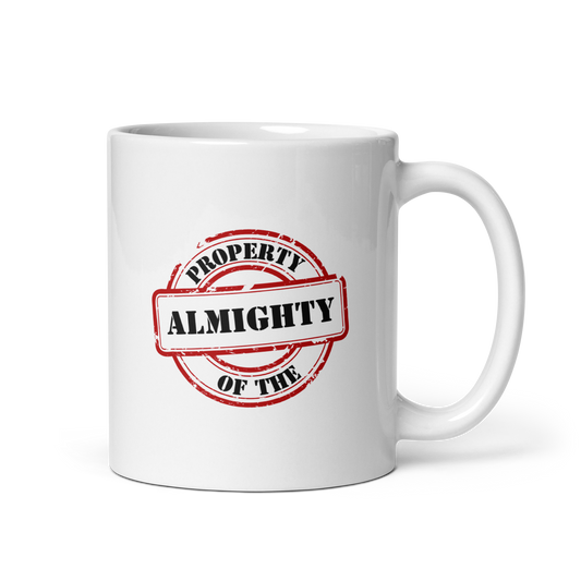 MUG Glossy White - PROPERTY OF THE ALMIGHTY - Black/White