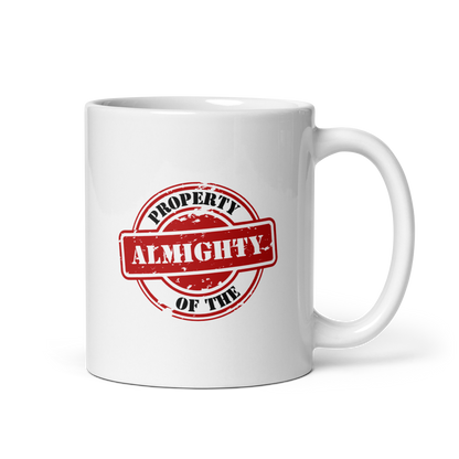 MUG Glossy White - PROPERTY OF THE ALMIGHTY - Black/White/Red