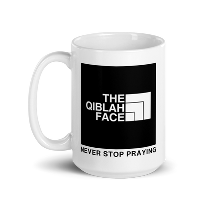 MUG Glossy White - THE QIBLAH FACE (Never Stop Praying - Back Logo)