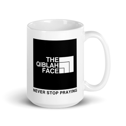 MUG Glossy White - THE QIBLAH FACE (Never Stop Praying - Back Logo)