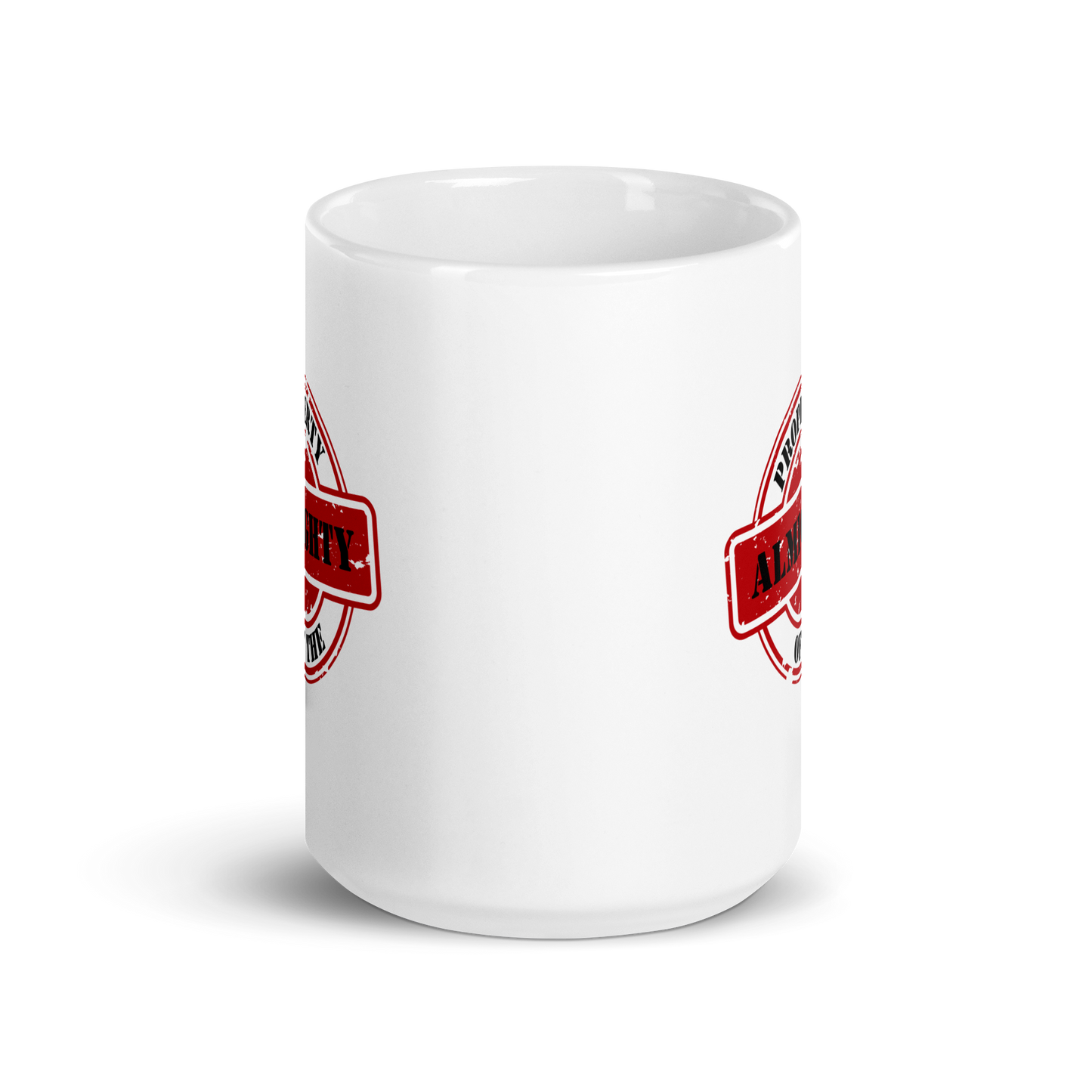 MUG Glossy White - PROPERTY OF THE ALMIGHTY - Black/Red