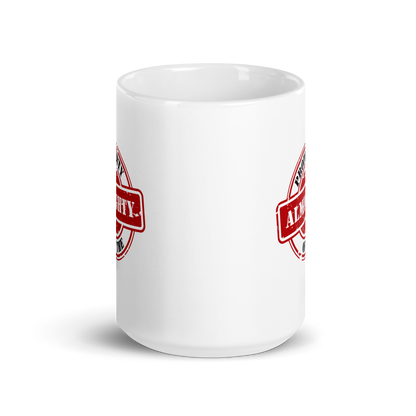 MUG Glossy White - PROPERTY OF THE ALMIGHTY - Black/White/Red