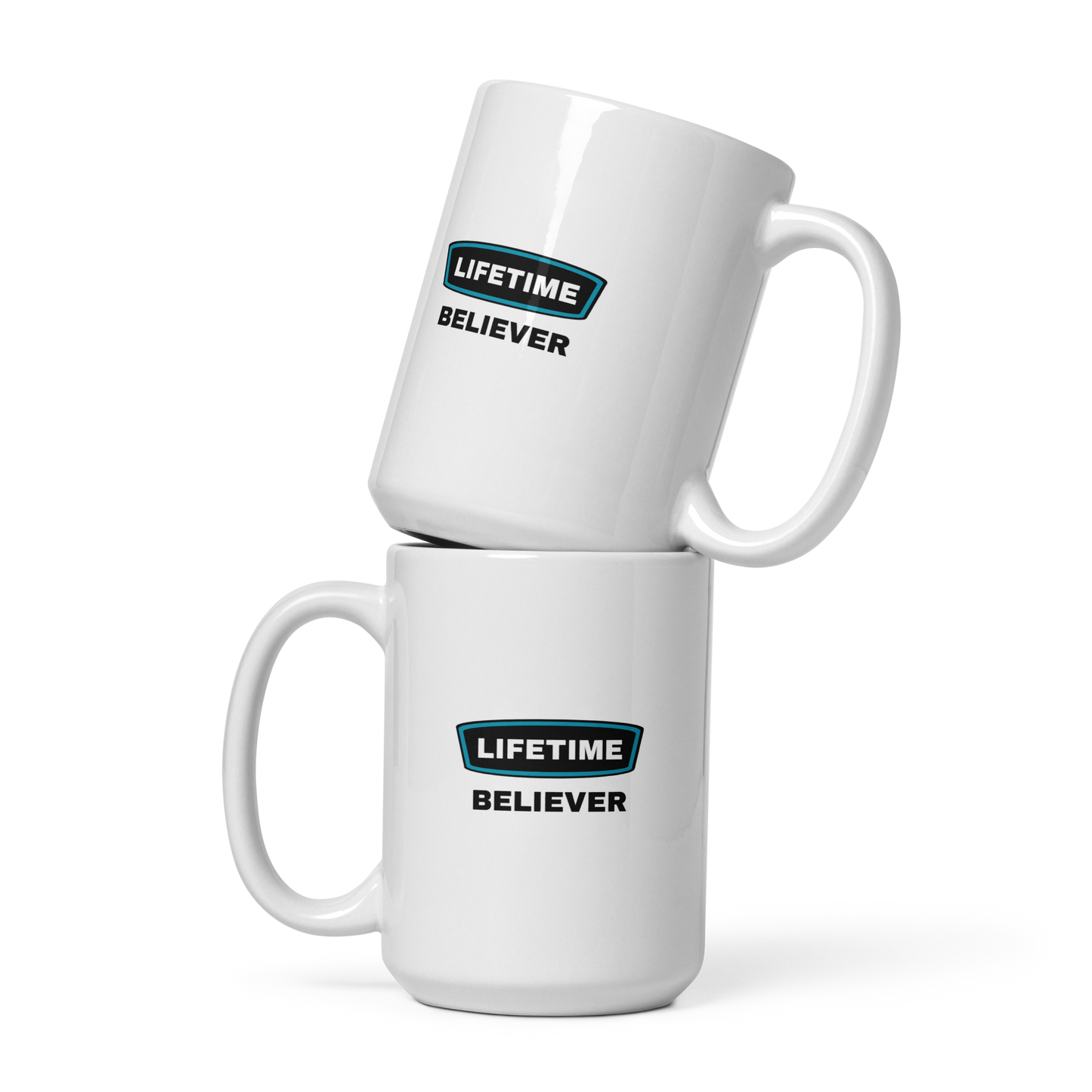 MUG Glossy White - LIFETIME BELIEVER - Black/Teal