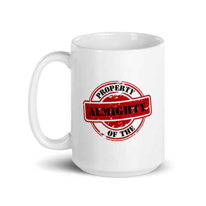 MUG Glossy White - PROPERTY OF THE ALMIGHTY - Black/Red