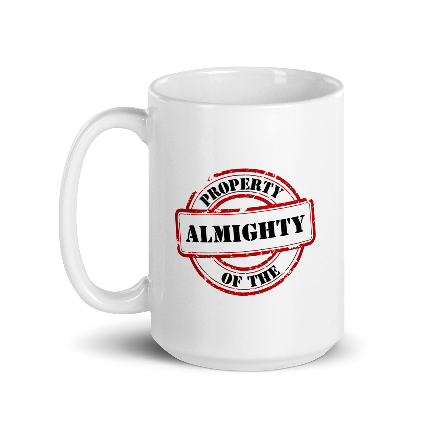 MUG Glossy White - PROPERTY OF THE ALMIGHTY - Black/White