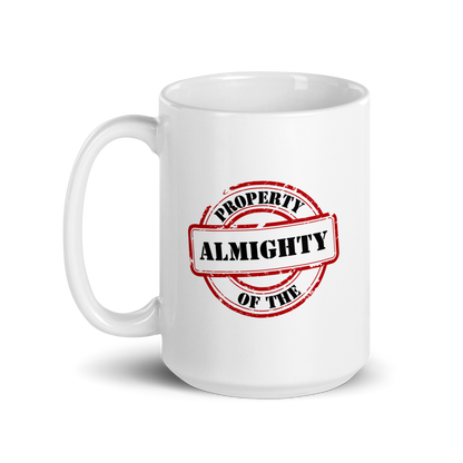 MUG Glossy White - PROPERTY OF THE ALMIGHTY - Black/White