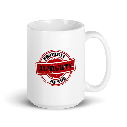 MUG Glossy White - PROPERTY OF THE ALMIGHTY - Black/Red