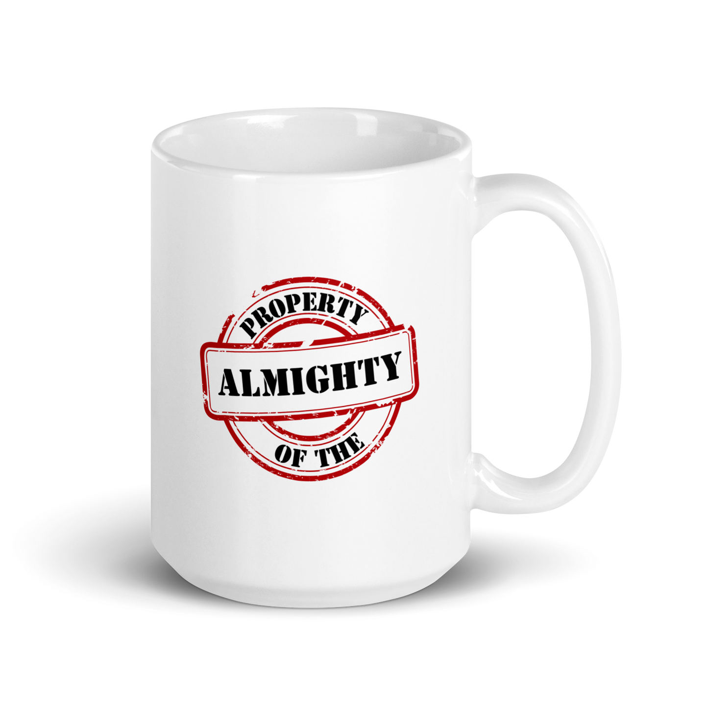 MUG Glossy White - PROPERTY OF THE ALMIGHTY - Black/White