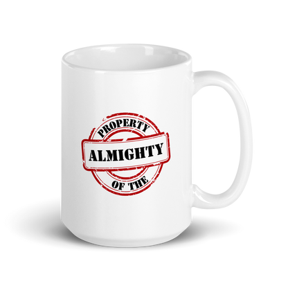 MUG Glossy White - PROPERTY OF THE ALMIGHTY - Black/White