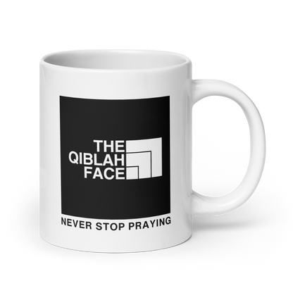 MUG Glossy White - THE QIBLAH FACE (Never Stop Praying - Back Logo)