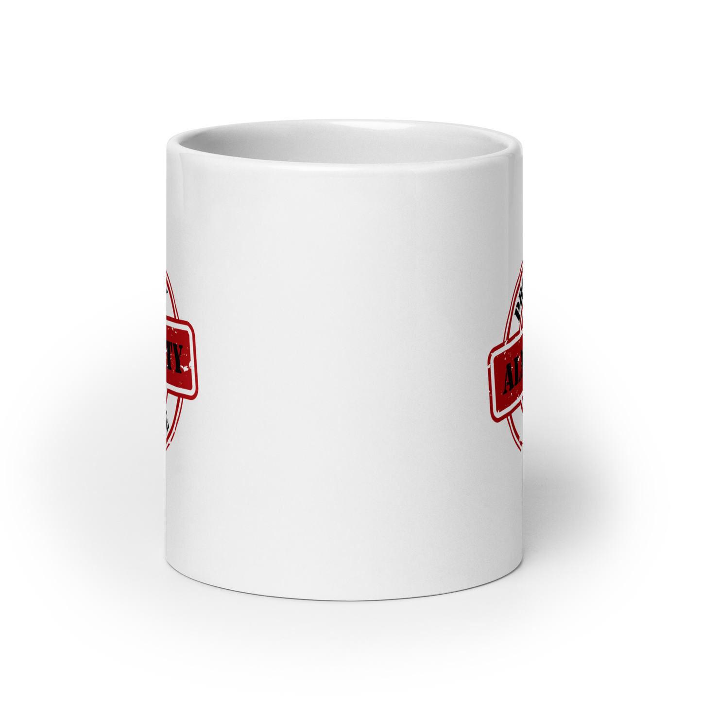 MUG Glossy White - PROPERTY OF THE ALMIGHTY - Black/Red