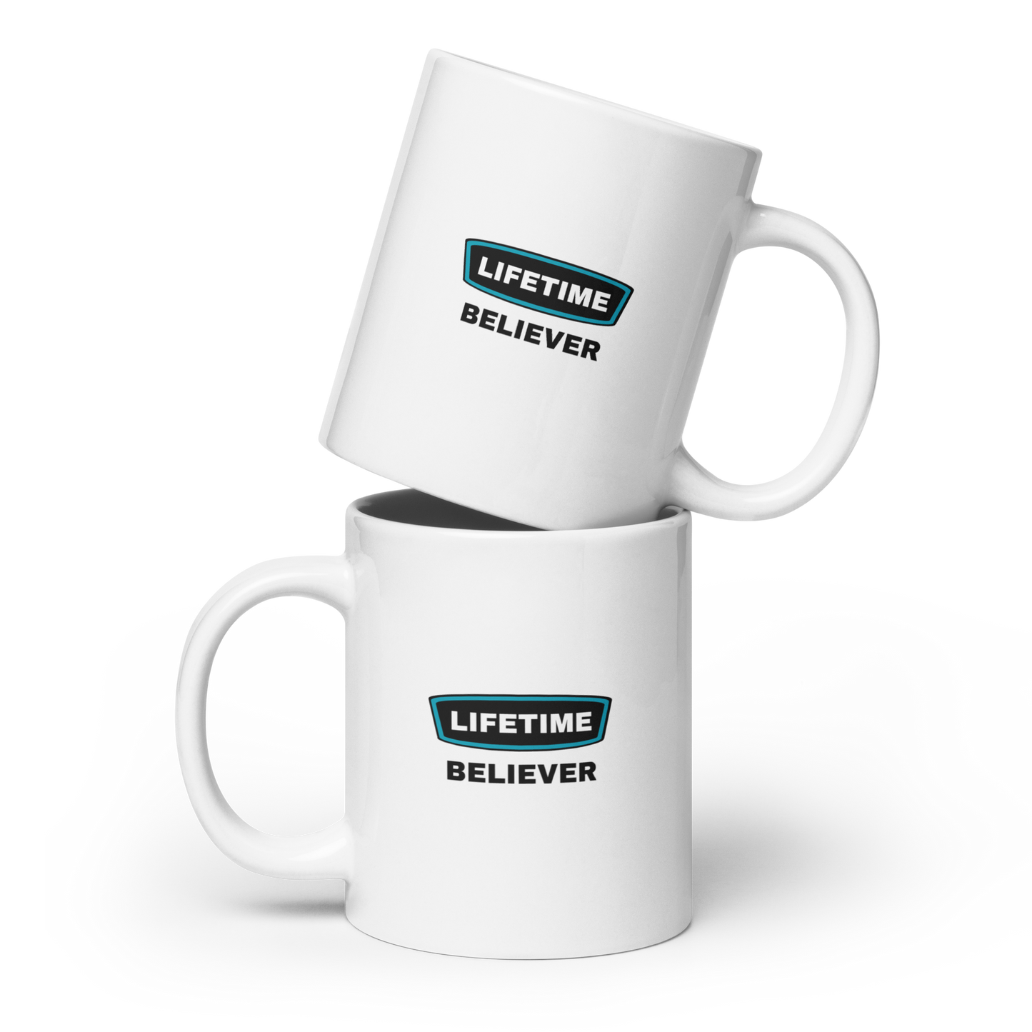 MUG Glossy White - LIFETIME BELIEVER - Black/Teal