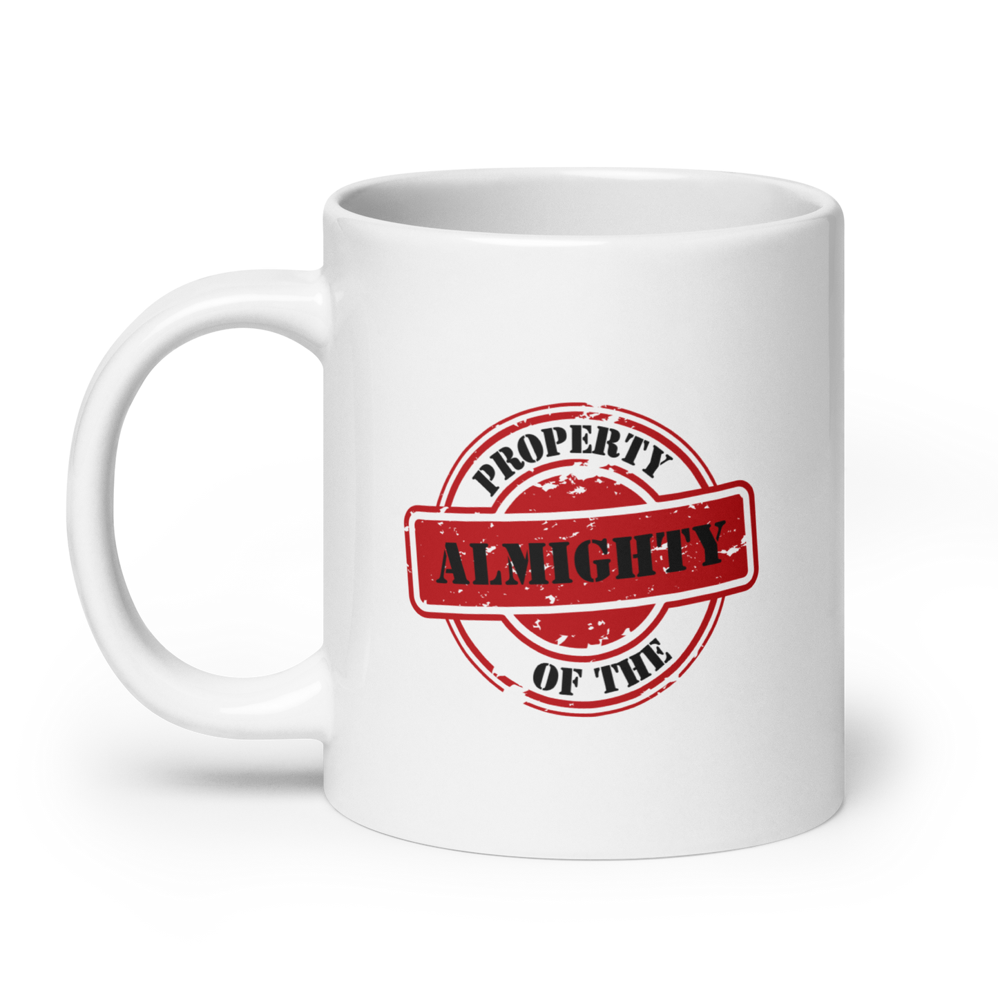 MUG Glossy White - PROPERTY OF THE ALMIGHTY - Black/Red