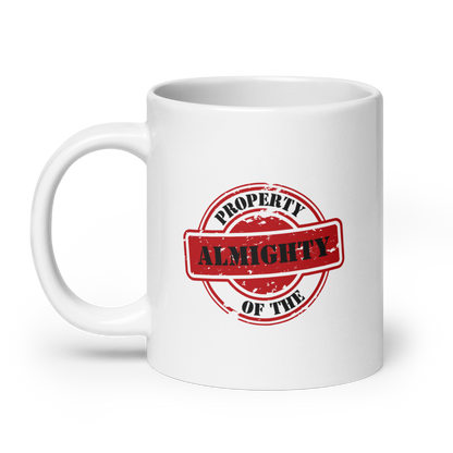 MUG Glossy White - PROPERTY OF THE ALMIGHTY - Black/Red