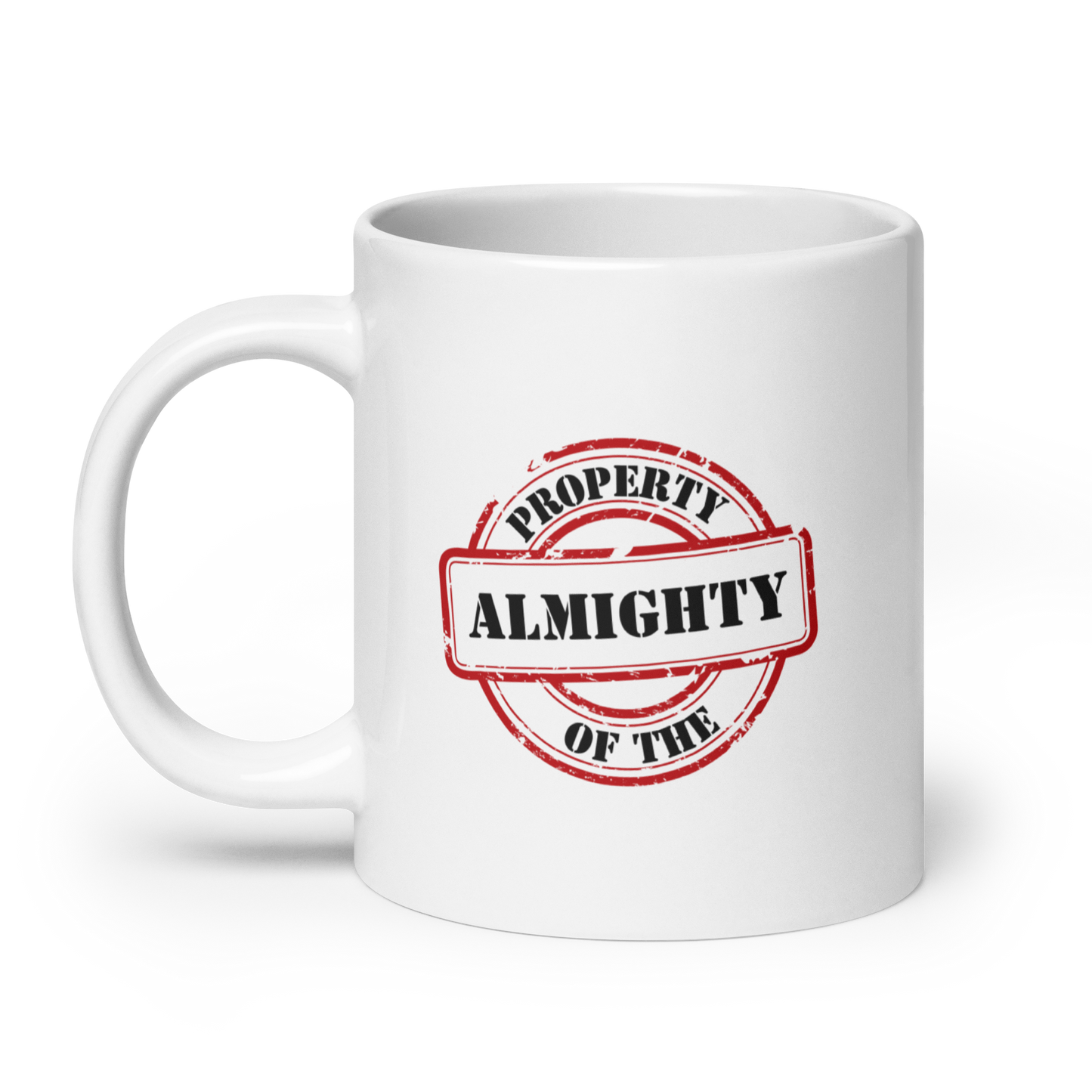 MUG Glossy White - PROPERTY OF THE ALMIGHTY - Black/White