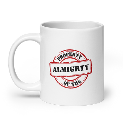 MUG Glossy White - PROPERTY OF THE ALMIGHTY - Black/White