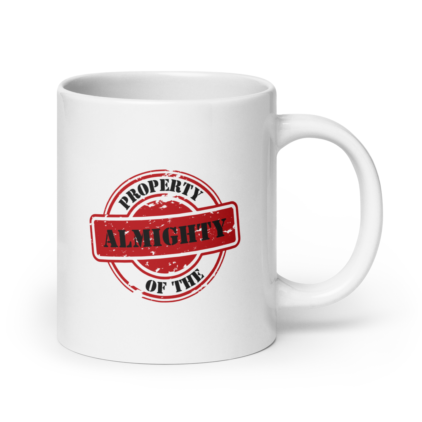 MUG Glossy White - PROPERTY OF THE ALMIGHTY - Black/Red