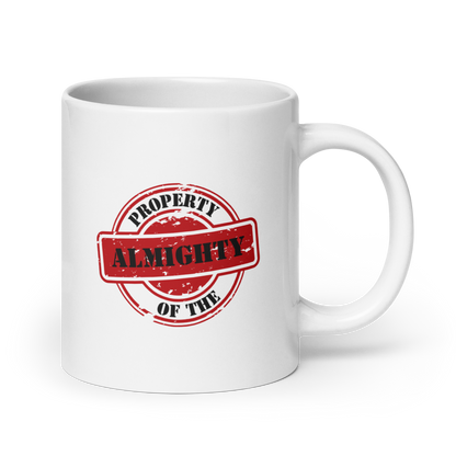 MUG Glossy White - PROPERTY OF THE ALMIGHTY - Black/Red