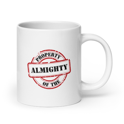 MUG Glossy White - PROPERTY OF THE ALMIGHTY - Black/White