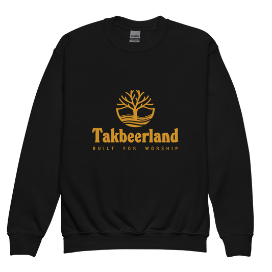 CHILDREN's Crewneck Sweatshirt - TAKBEERLAND FULL LOGO (Centered/Medium) - Gold