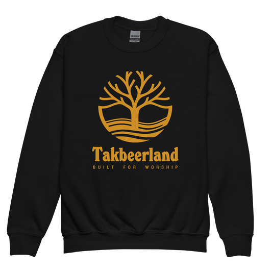 CHILDREN's Crewneck Sweatshirt - TAKBEERLAND FULL LOGO (Centered/Large) - Gold