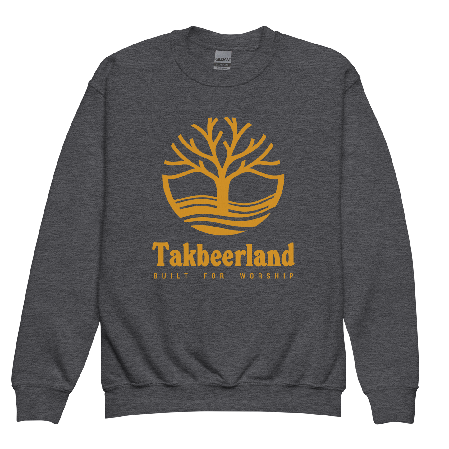 CHILDREN's Crewneck Sweatshirt - TAKBEERLAND FULL LOGO (Centered/Large) - Gold