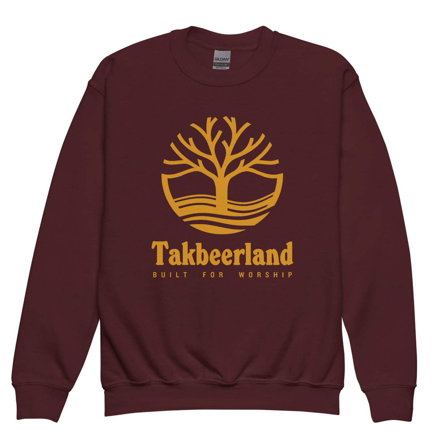 CHILDREN's Crewneck Sweatshirt - TAKBEERLAND FULL LOGO (Centered/Large) - Gold