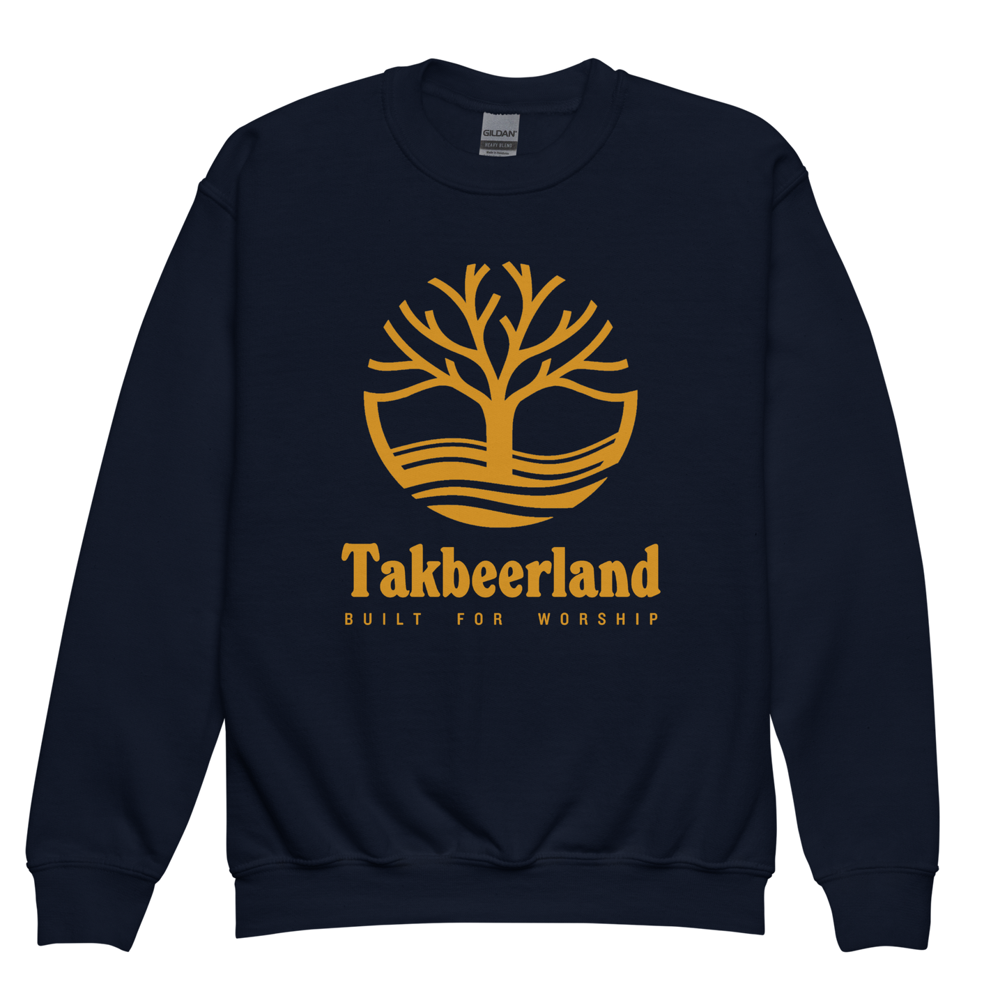 CHILDREN's Crewneck Sweatshirt - TAKBEERLAND FULL LOGO (Centered/Large) - Gold