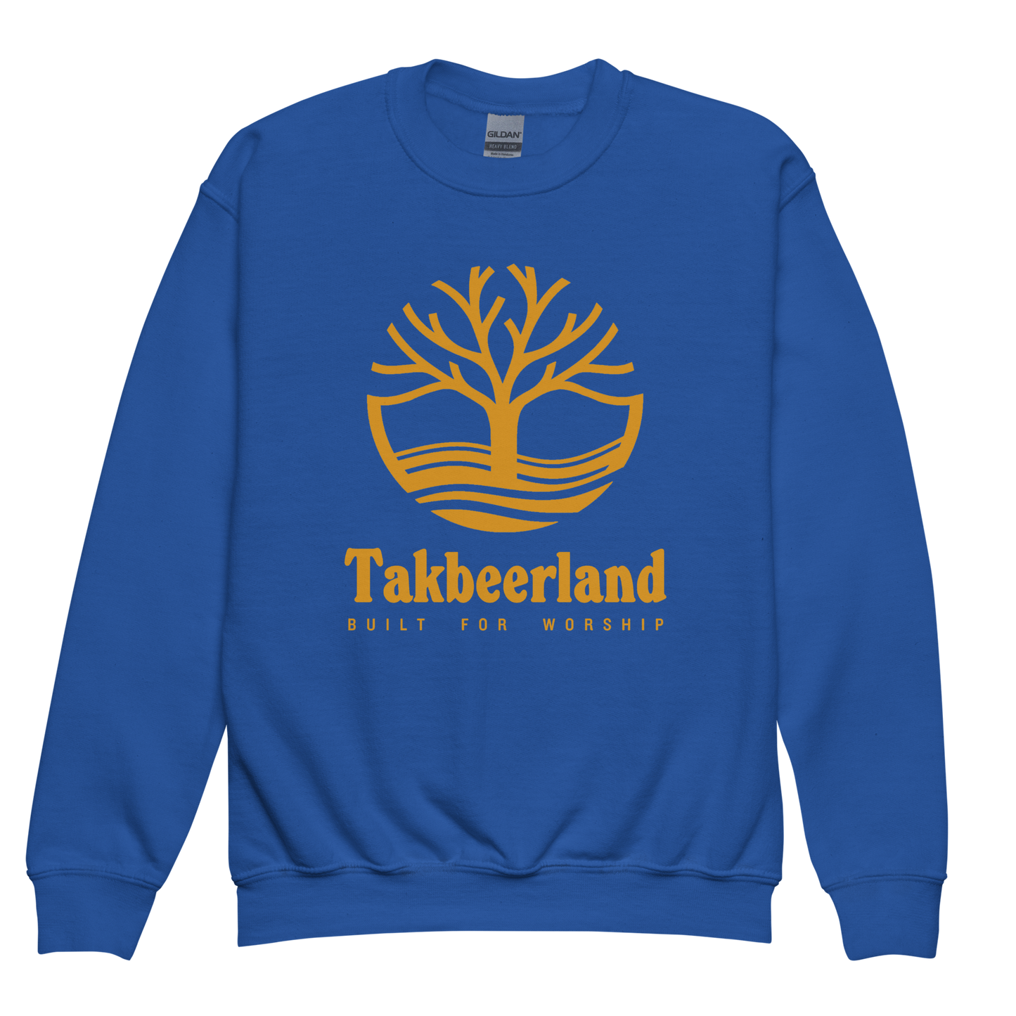 CHILDREN's Crewneck Sweatshirt - TAKBEERLAND FULL LOGO (Centered/Large) - Gold