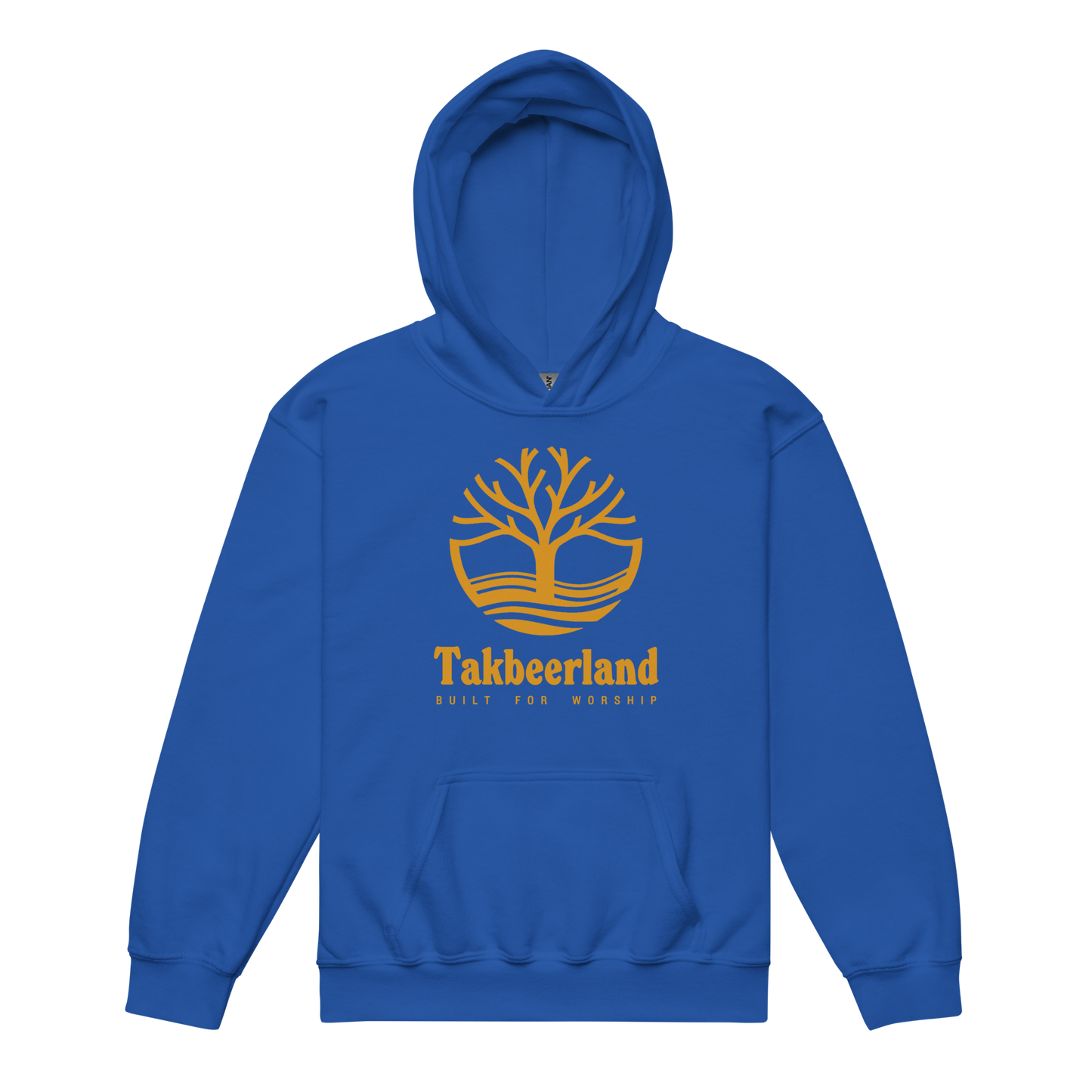 CHILDREN's Hoodie Heavy Blend (Youth) - TAKBEERLAND FULL LOGO (Centered/Large) - Gold