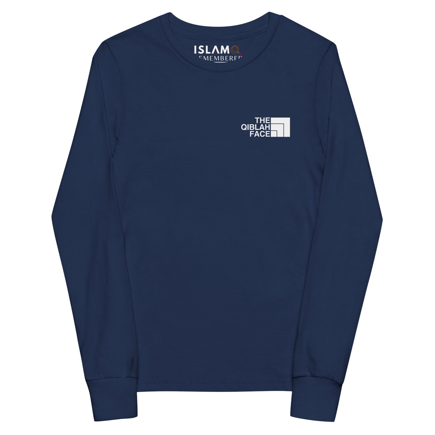 CHILDREN's Long Sleeve - THE QIBLAH FACE (Never Stop Praying - Back Logo) - White