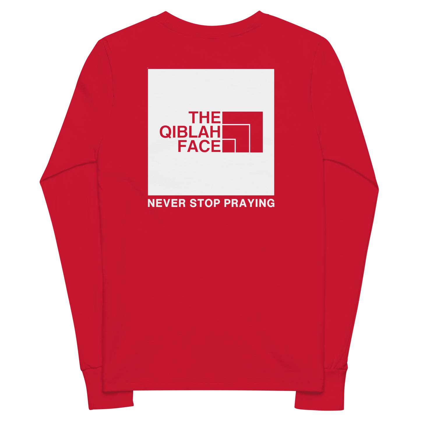 CHILDREN's Long Sleeve - THE QIBLAH FACE (Never Stop Praying - Back Logo) - White