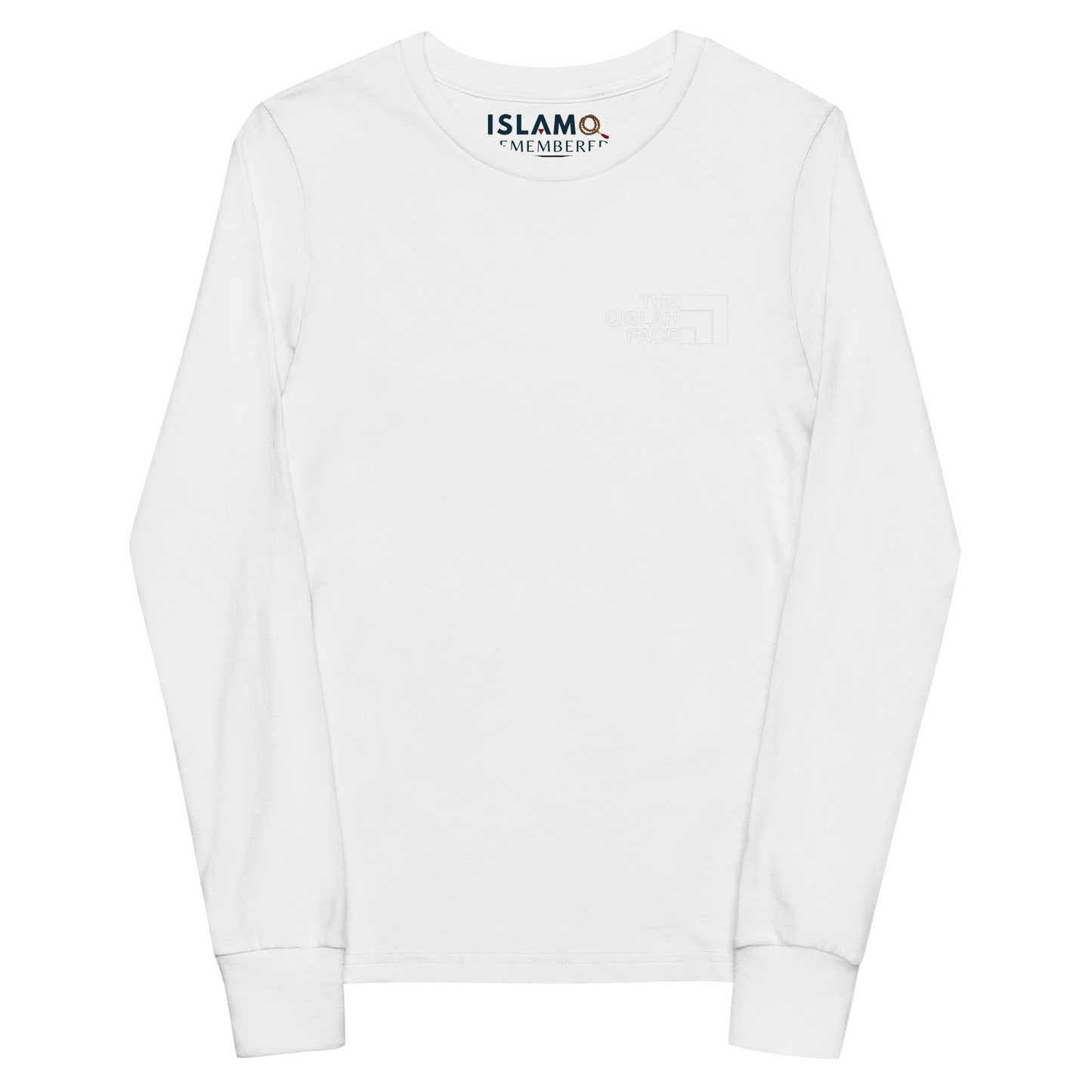 CHILDREN's Long Sleeve - THE QIBLAH FACE (Never Stop Praying - Back Logo) - White